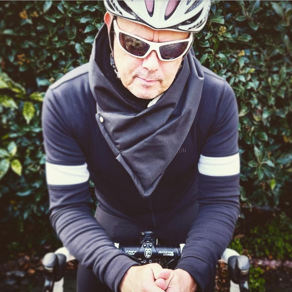 Water Repellent Pocket Scarf modelled by cyclist